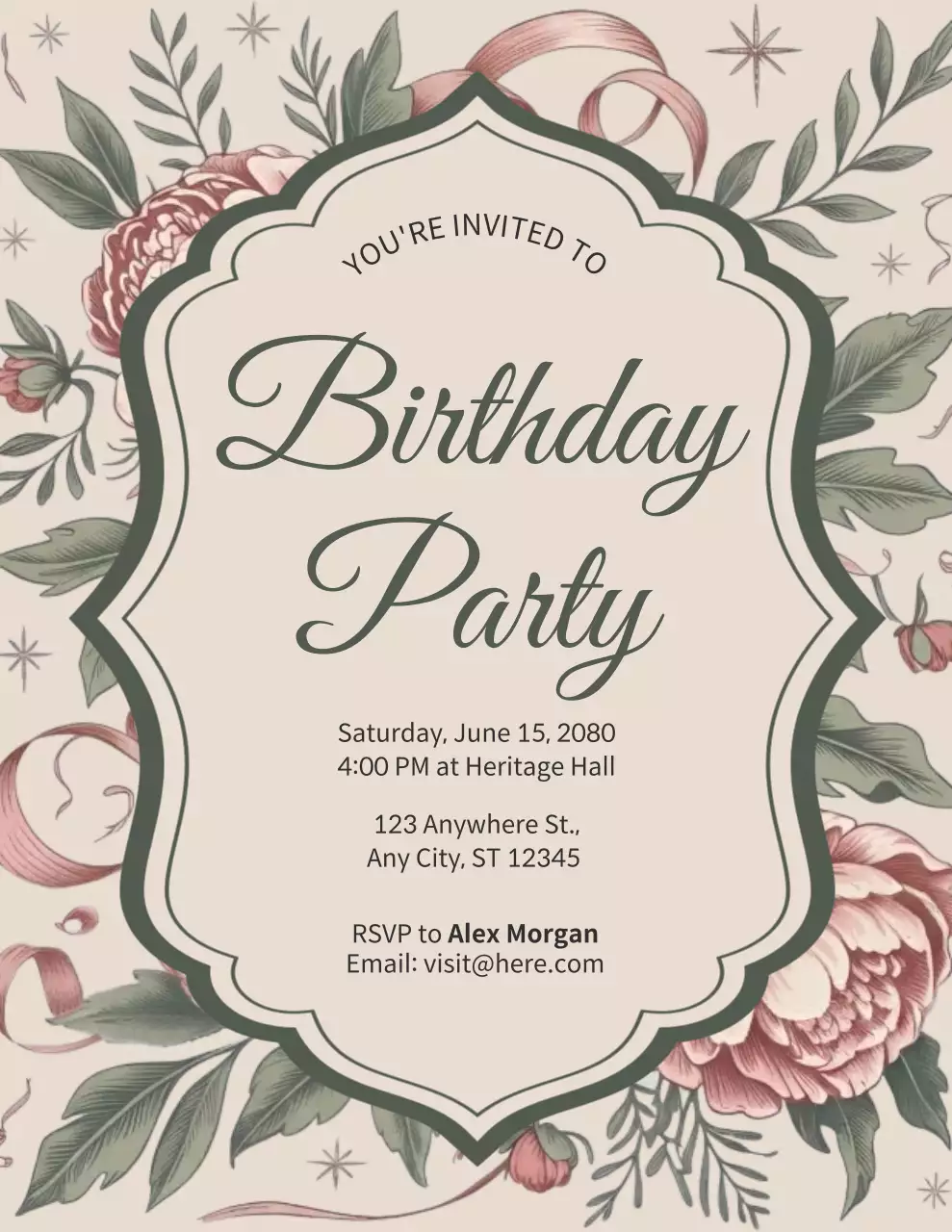 Poster Undangan Ulang Tahun Elegan Bertema Bunga