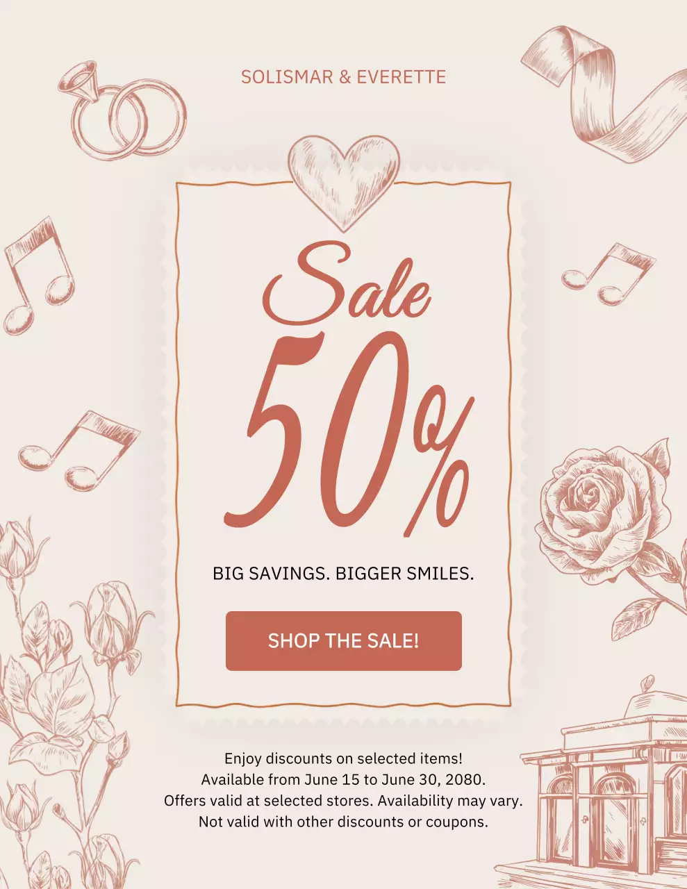 Poster khuyến mãi giảm giá trang nhã màu be