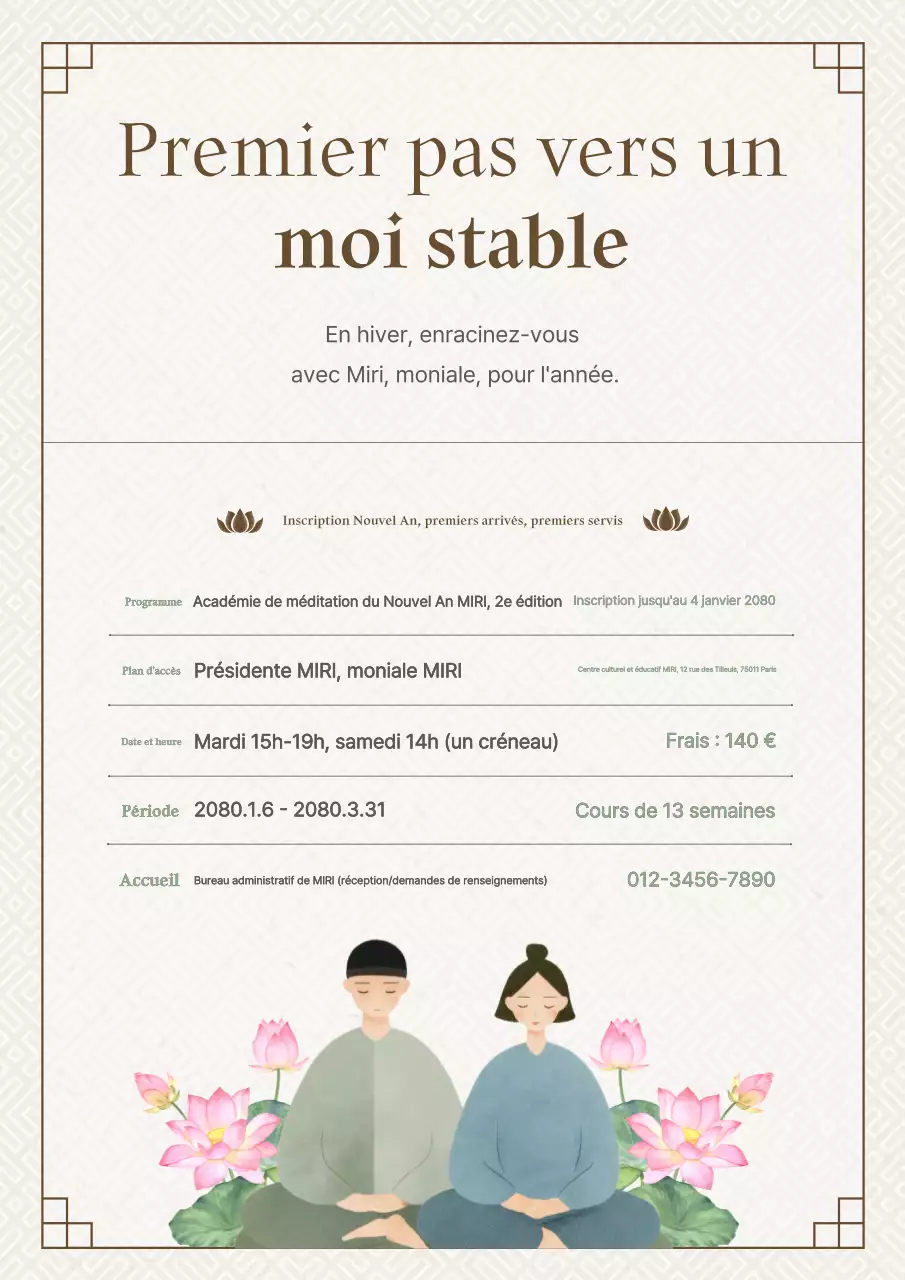 Cours de méditation bouddhiste traditionnelle guidée en beige