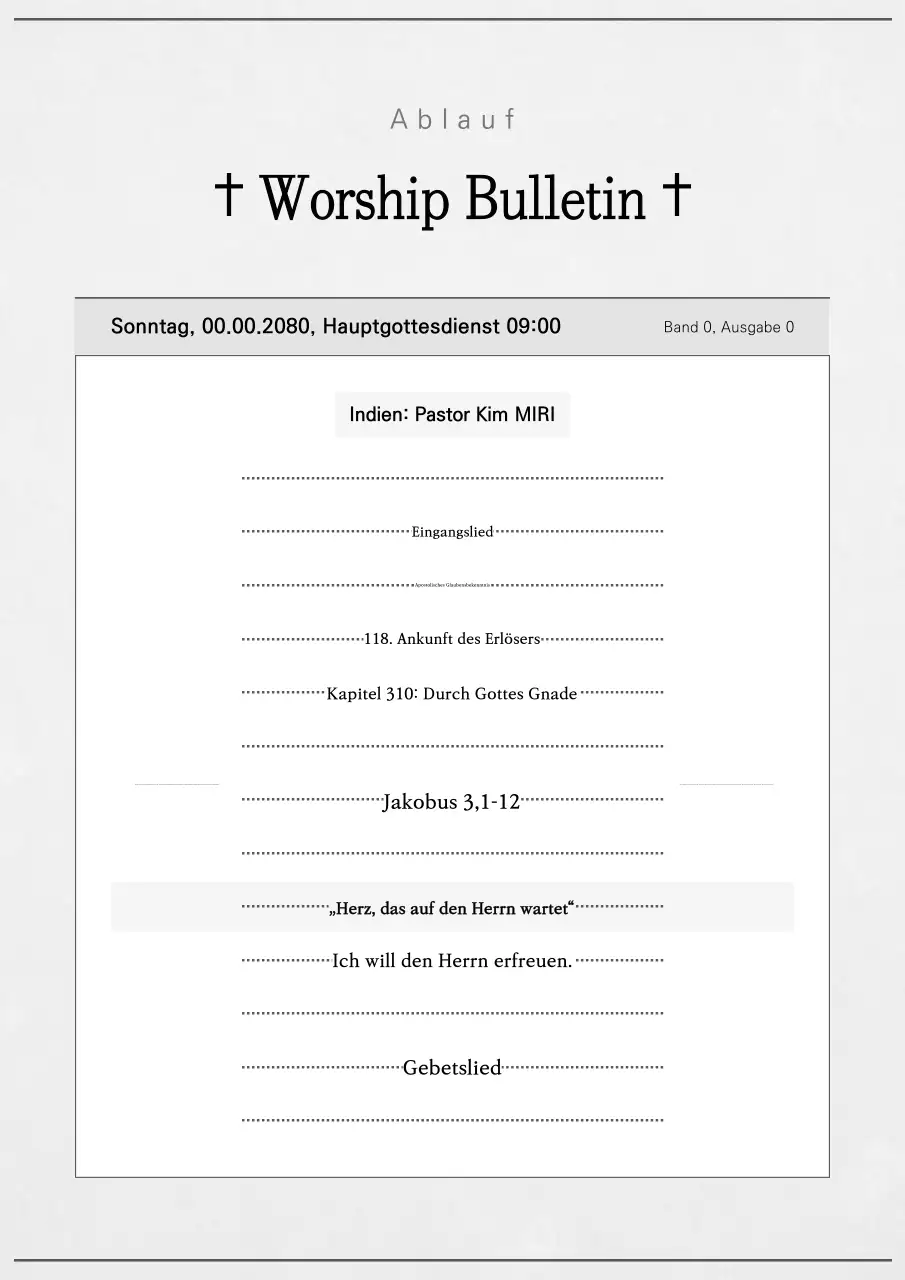 Einfacher Gottesdienstleitfaden in Schwarz-Weiß