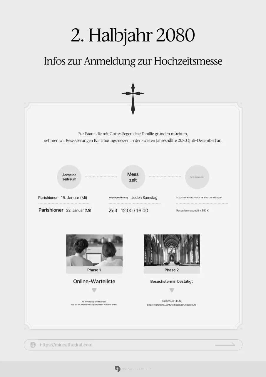 Werbung für einen sauberen, grauen katholischen Hochzeitssaal