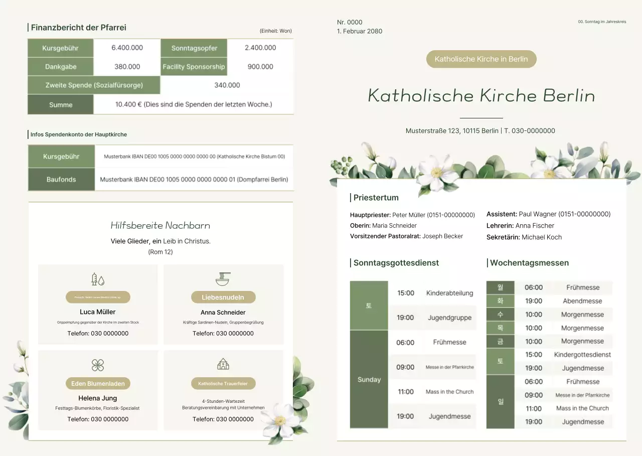 Beiges schlichtes katholisches Bulletin