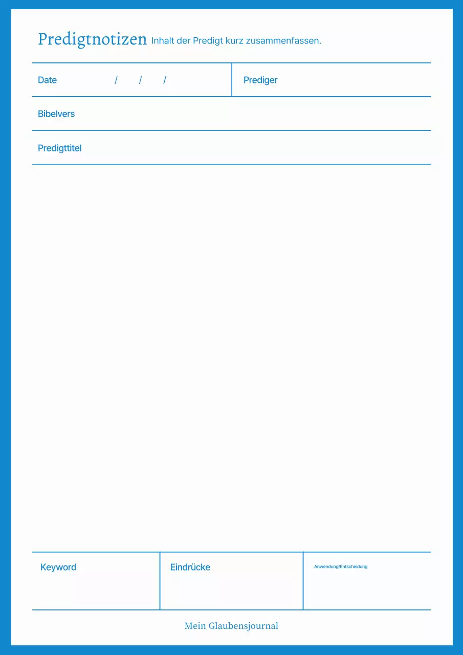 Himmelblaues minimalistisches Glaubenstagebuch