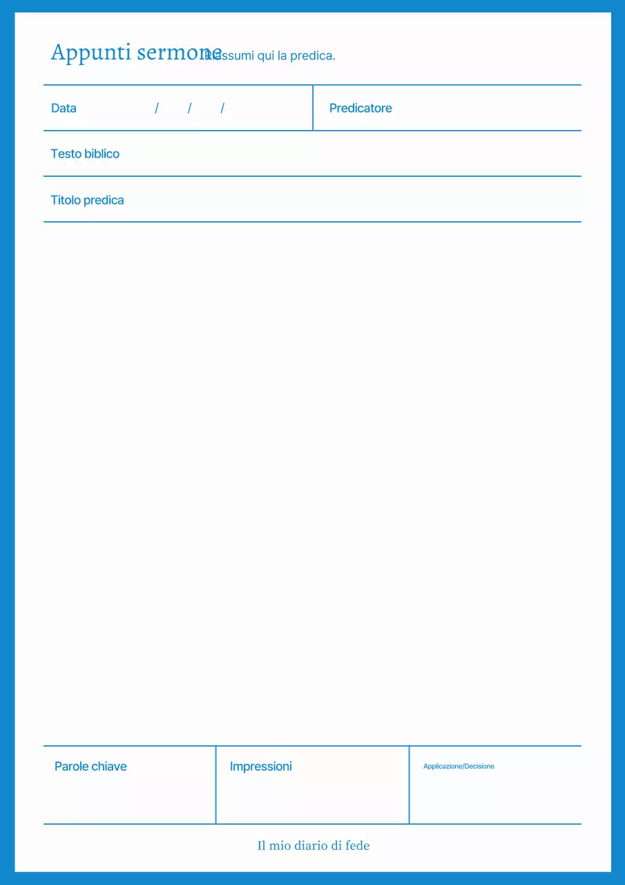 Diario della fede minimalista blu cielo