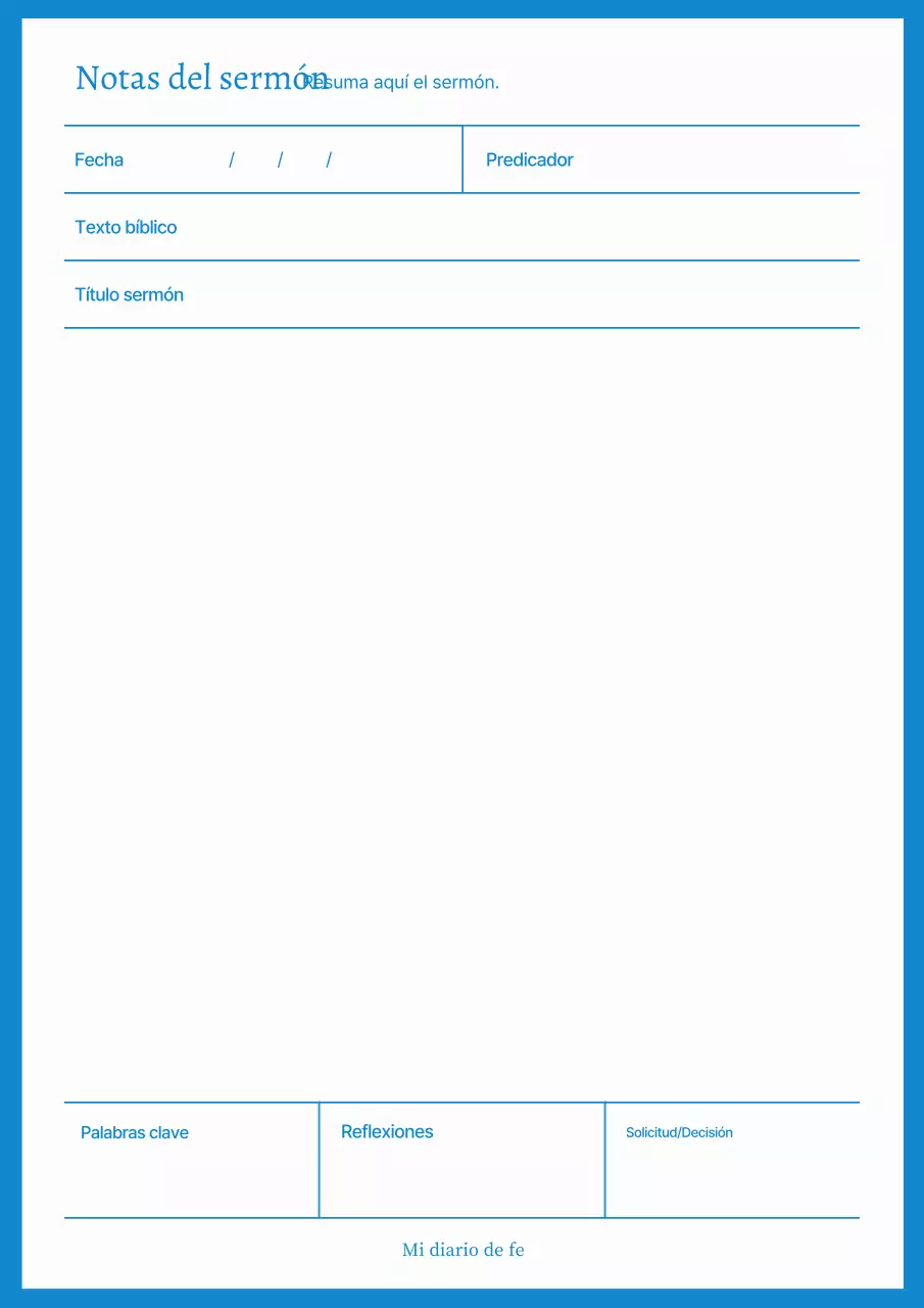 Diario de fe minimalista azul cielo