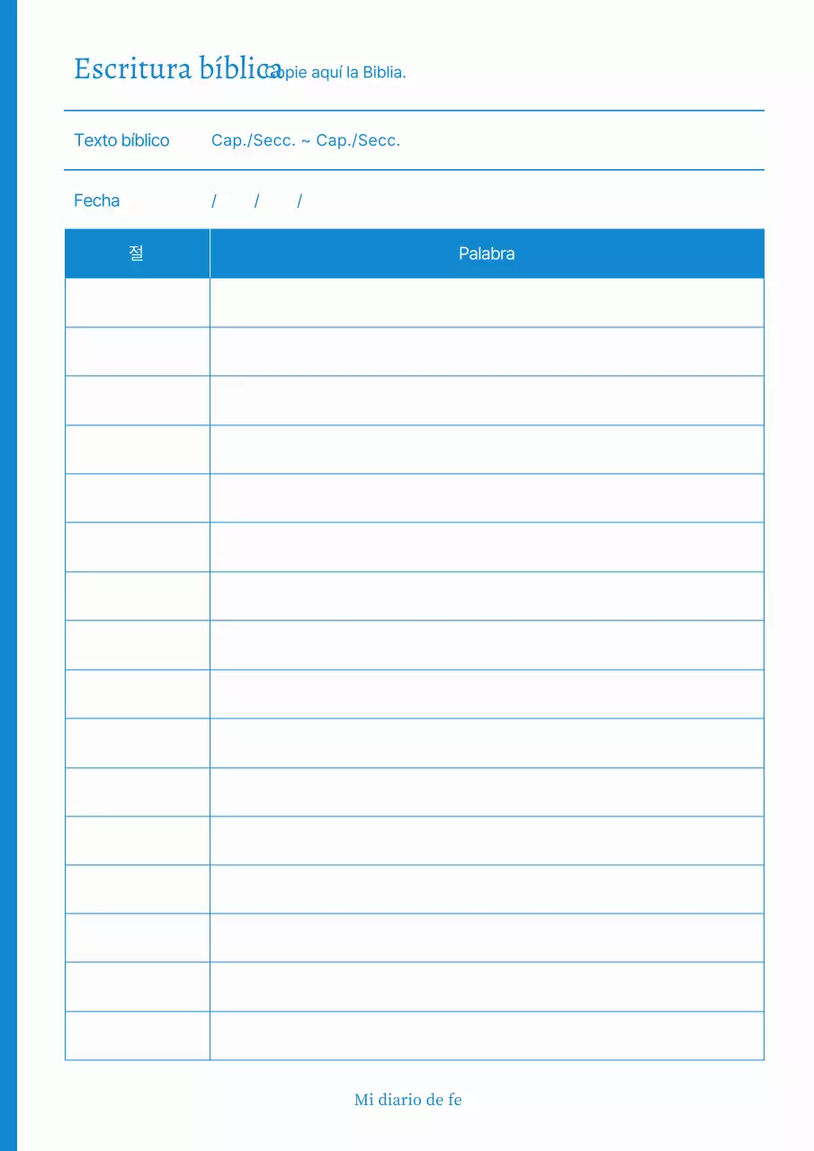 Diario de fe minimalista azul cielo
