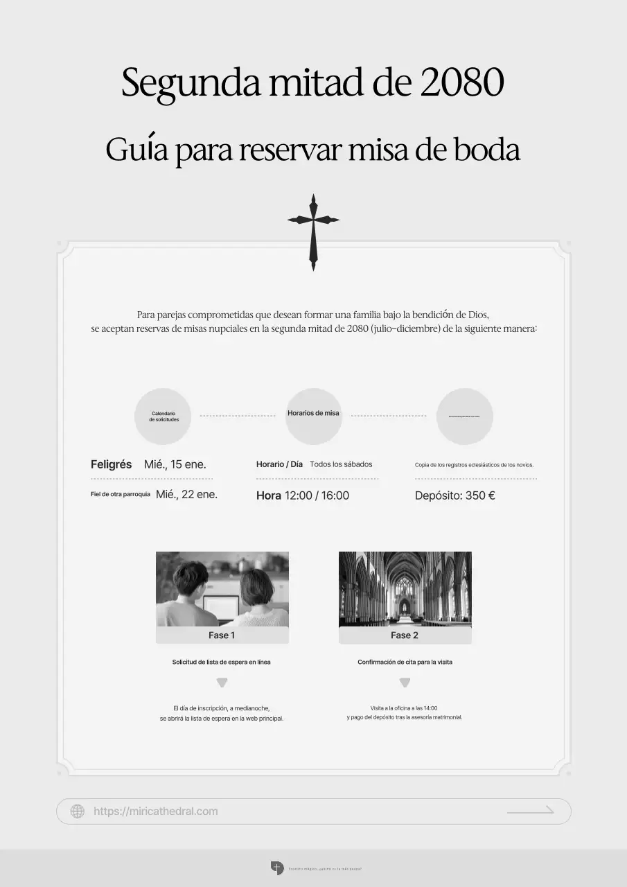 Promoción de un salón de bodas católico limpio y gris