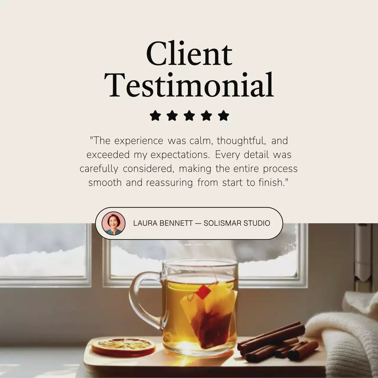 Beige Elegant Testimonial Social Media Square