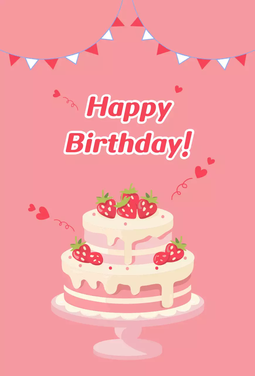 핑크 딸기 케이크 생일 카드