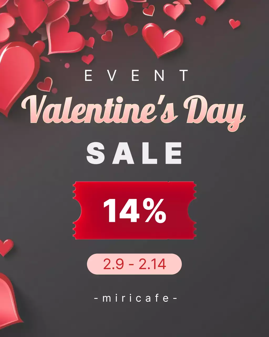 빨강 모던 발렌타인데이 할인 행사