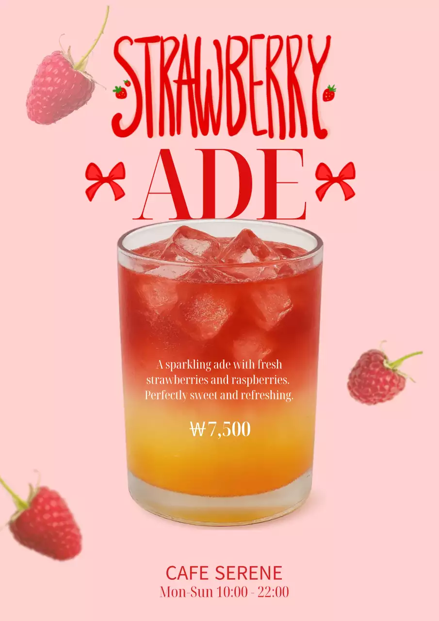 핑크 심플 딸기음료 광고