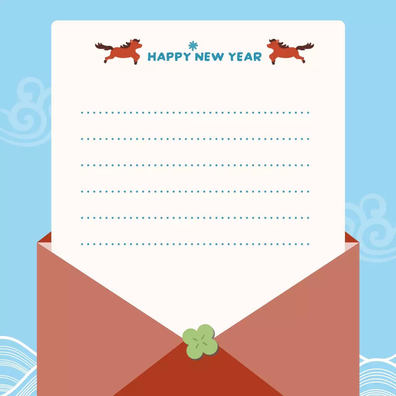 Um cartão de Ano Novo fofo e azul celeste