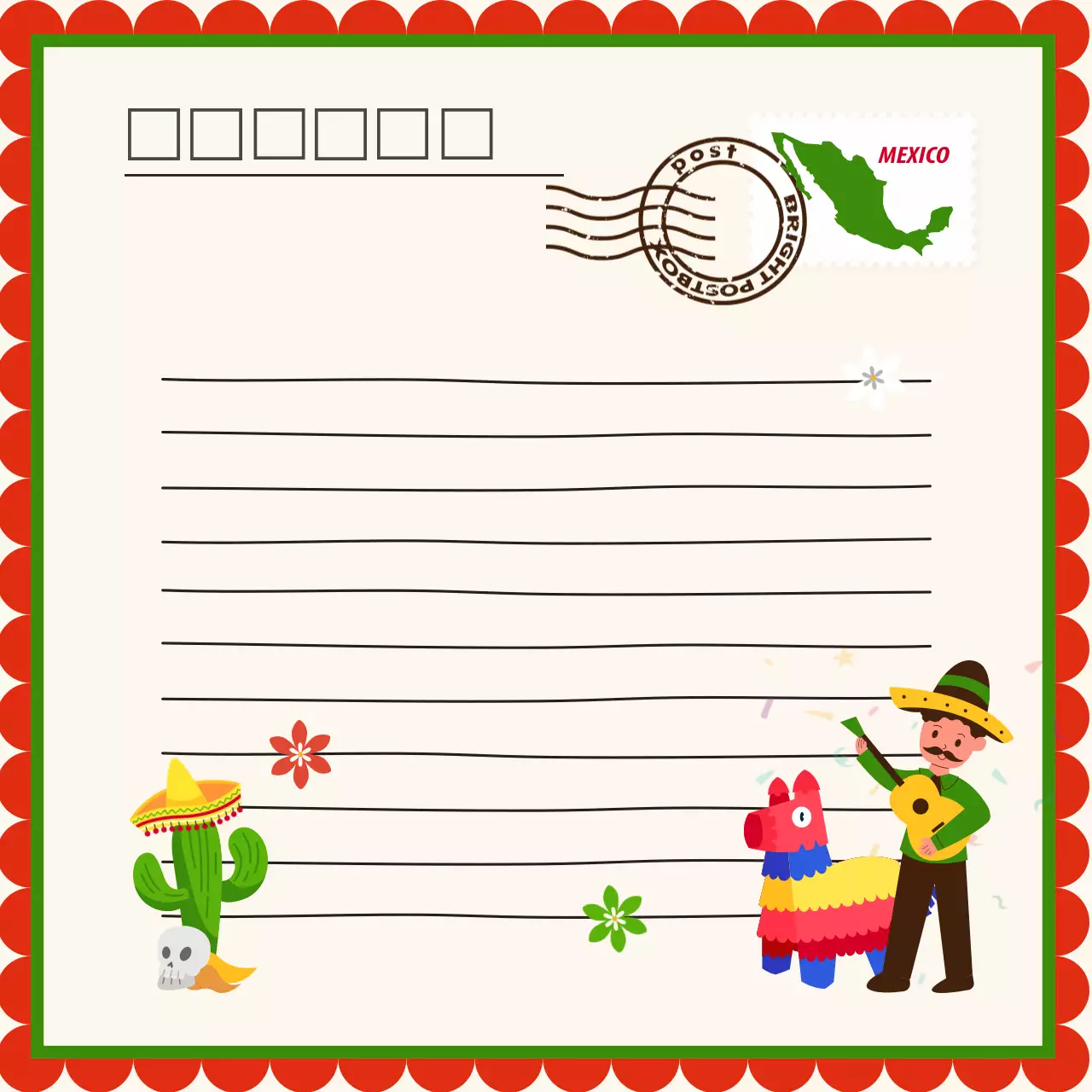 빨강 아기자기한 멕시코전통 편지지
