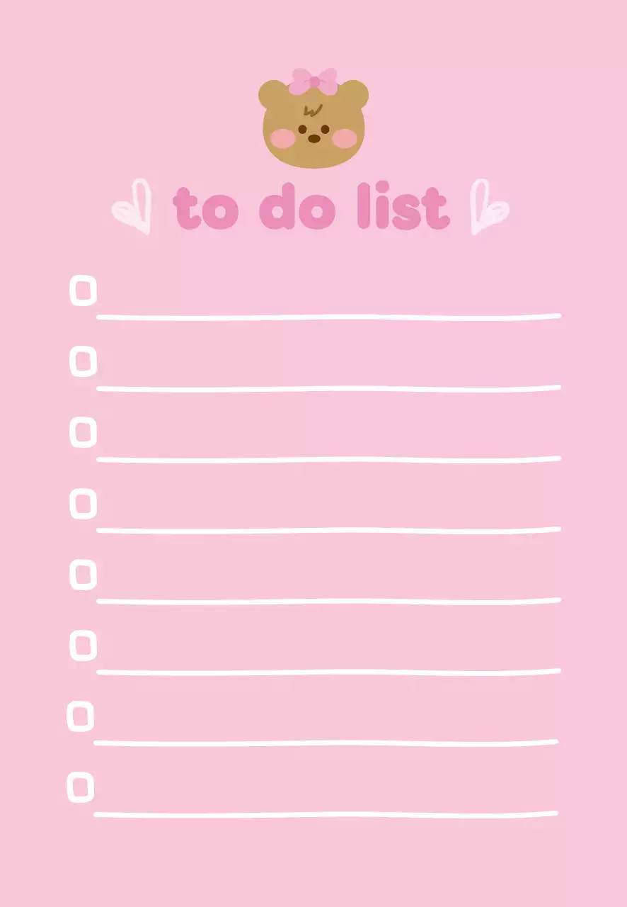 인쇄용 심플 데일리 곰캐릭터 할 일 목록 리스트