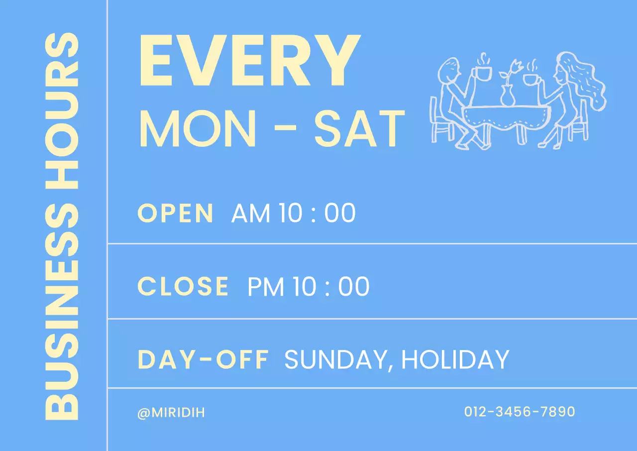 하늘색 깔끔 영업시간 안내