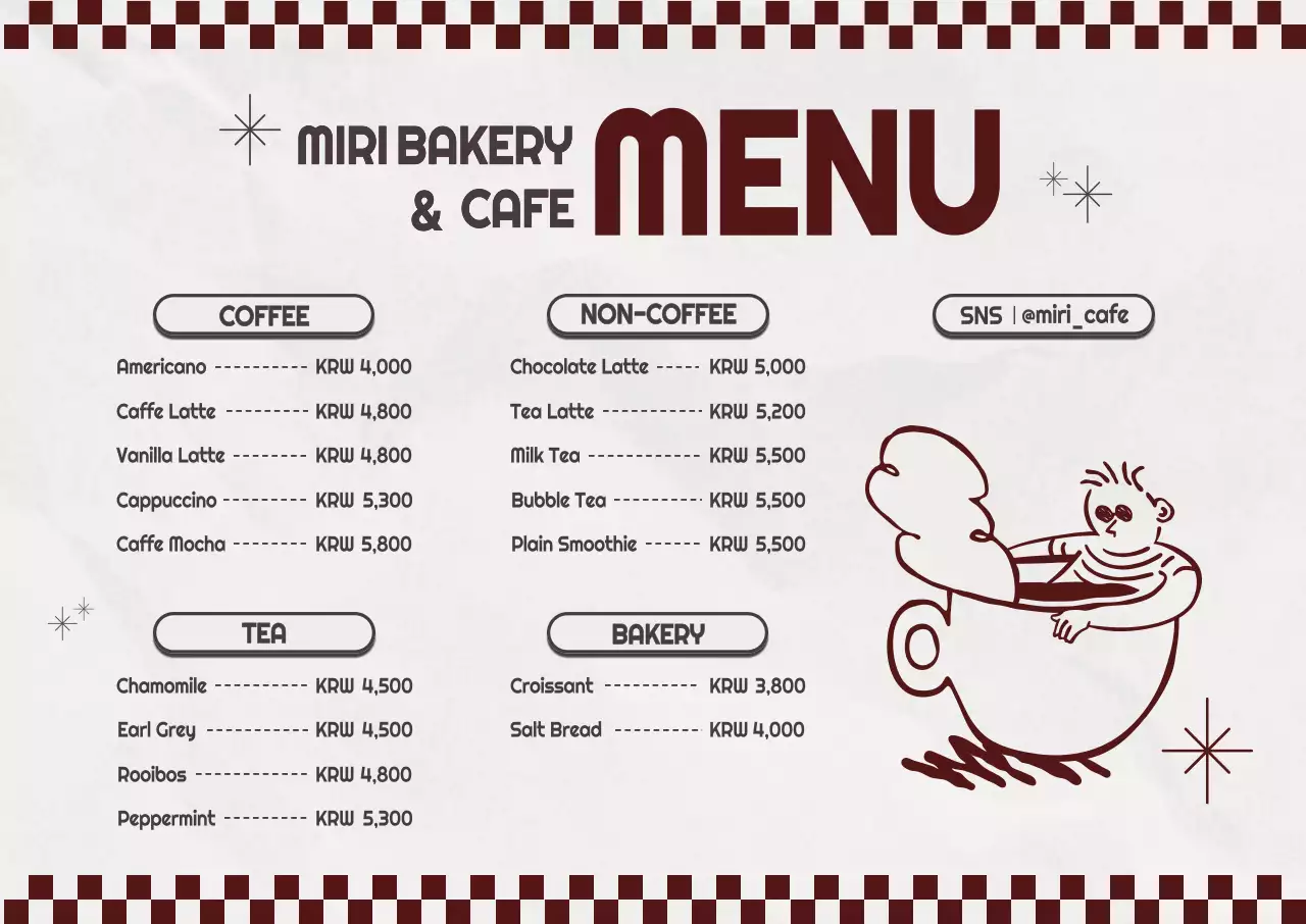 빨강 빈티지 카페 메뉴판