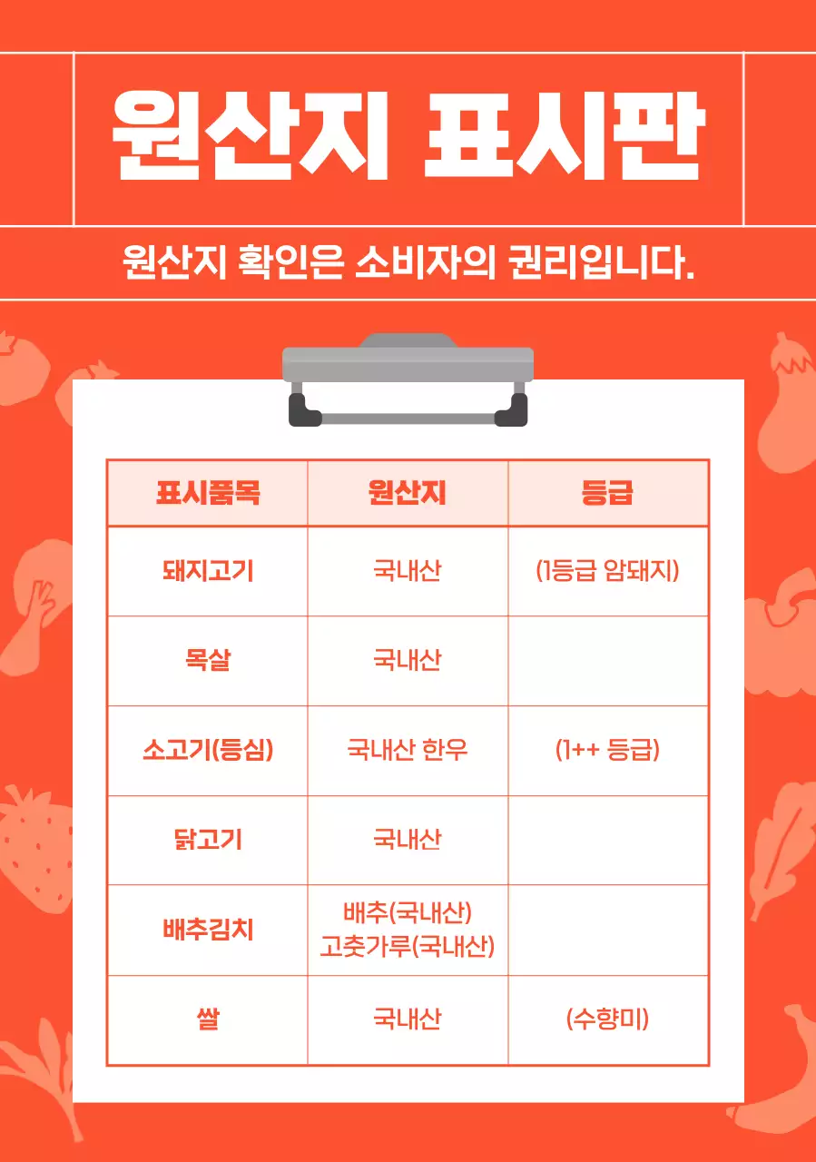 주황 심플 원산지 정보 안내