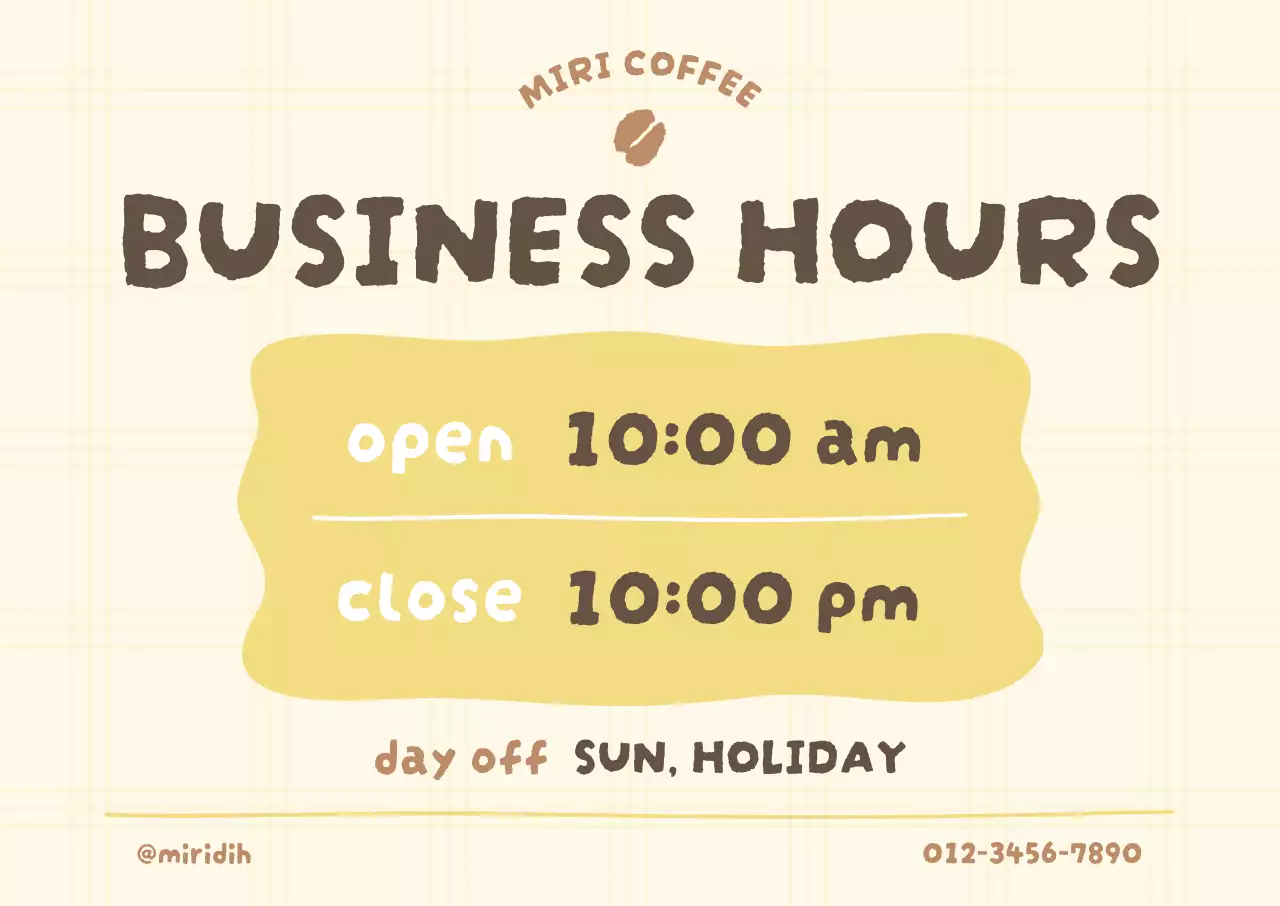 베이지 심플 카페 운영시간 안내