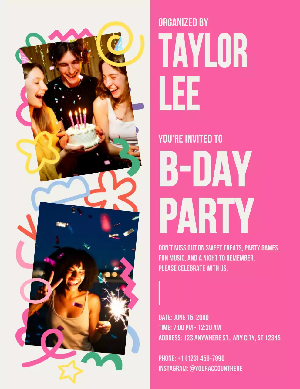 핑크 레트로 생일 초대 포스터