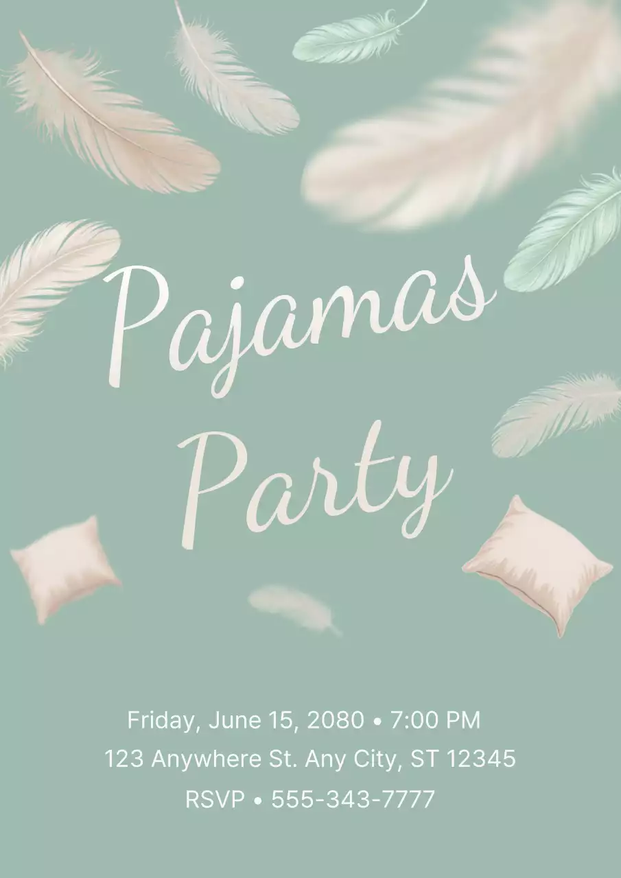 민트색의 장난기 넘치는 잠옷 파티 초대 포스터