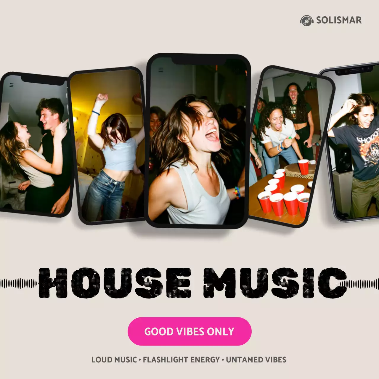 Undangan Pesta Trendi Warna Krem untuk Media Sosial (Kotak)