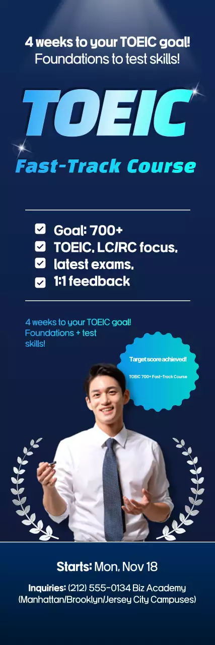 Chương trình khuyến mãi giáo dục tiếng Anh hiện đại màu xanh dương