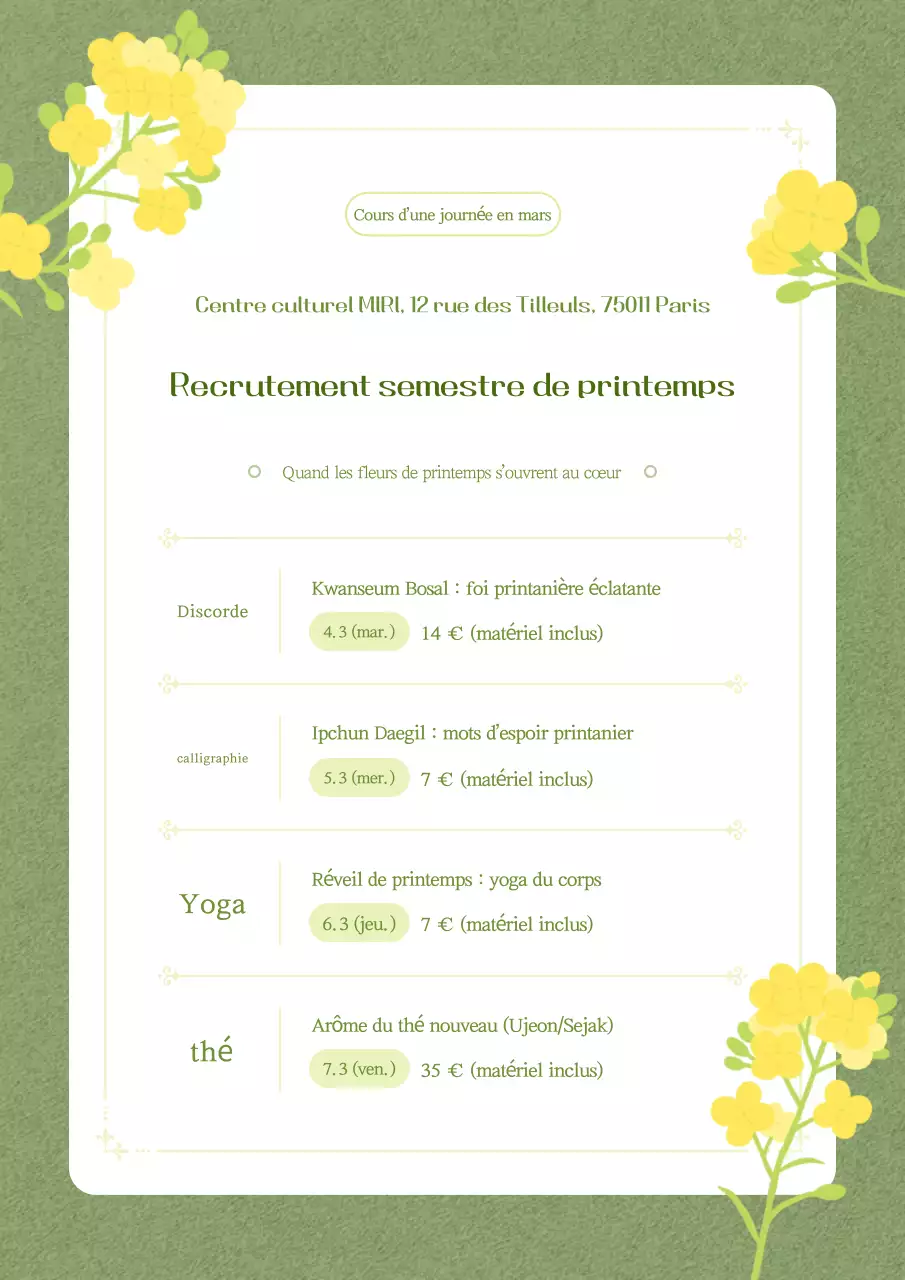 Recrutement dans le domaine de l'éducation à la culture traditionnelle verte