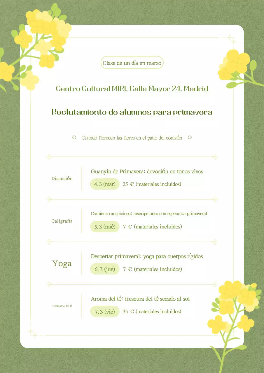 Reclutamiento de Educación en Cultura Tradicional Verde