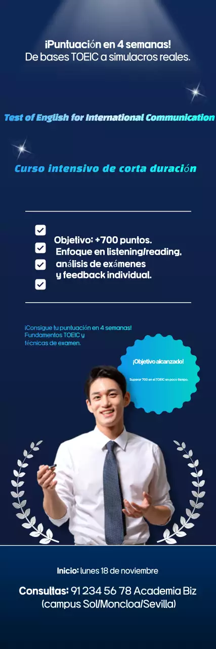 Promoción de la educación en inglés moderno azul