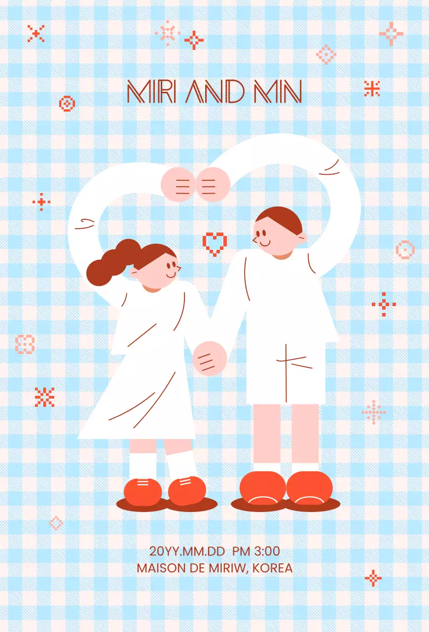 하늘색 아기자기한 결혼 초대장