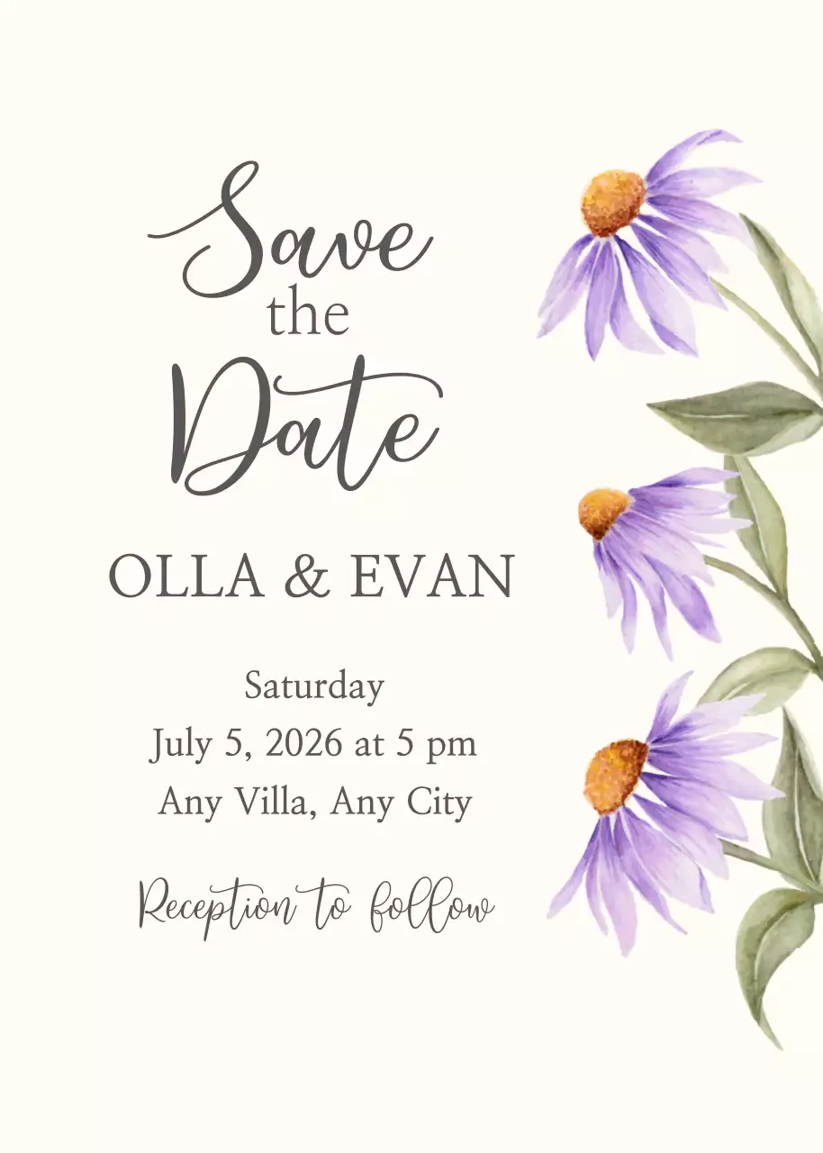 Convite para reservar a data com equinácea roxa
