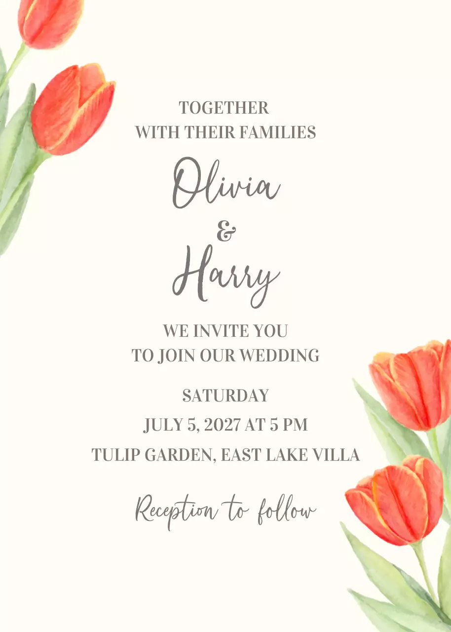 오렌지색의 아름다운 튤립 꽃