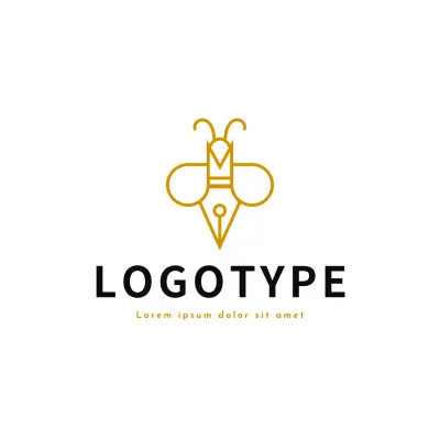 Design minimalista de marca com abelha e caneta douradas