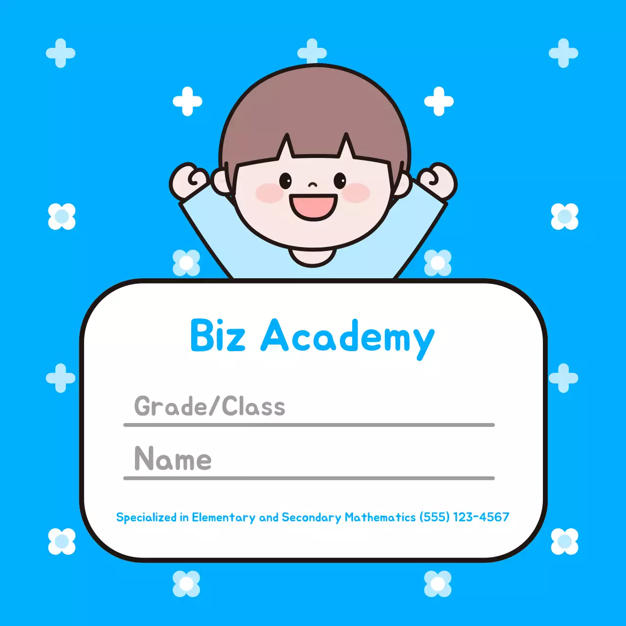 Cartão de visita azul fofo da academia