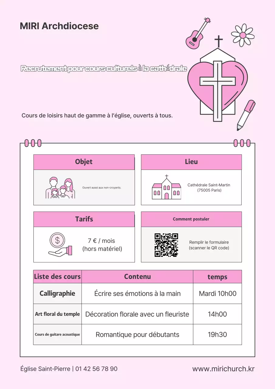 Recrutement d'étudiants à l'église Pink Simple