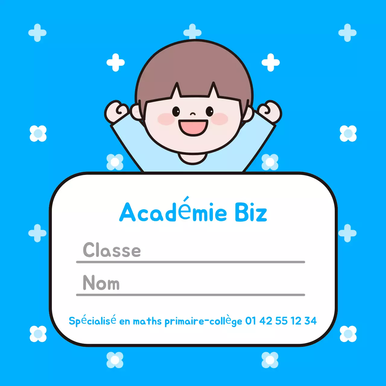 Carte de visite bleue mignonne pour une académie