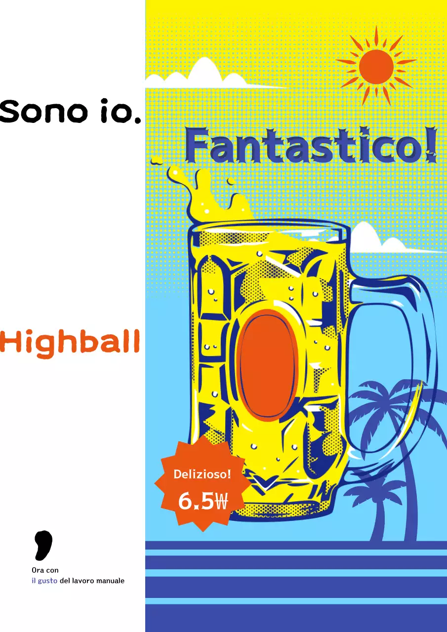 Pubblicità di una bevanda pop art gialla