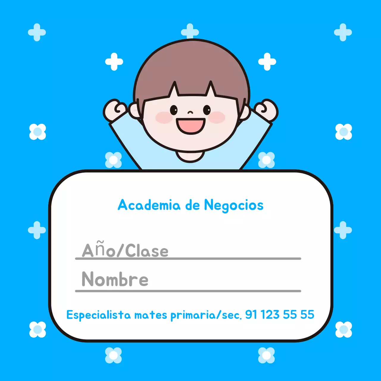 Tarjeta de presentación de academia linda azul