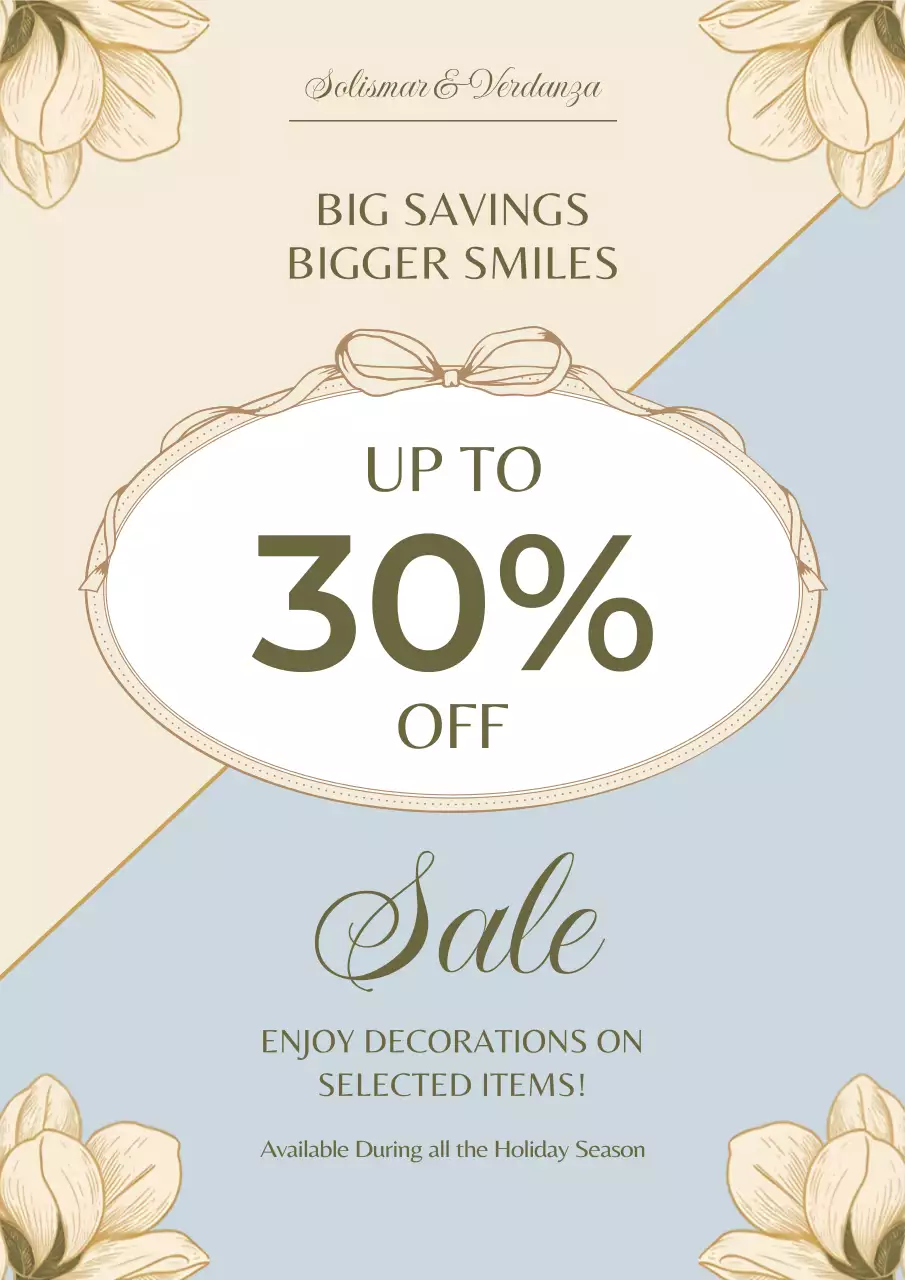 베이지색 꽃무늬 세일 프로모션 포스터