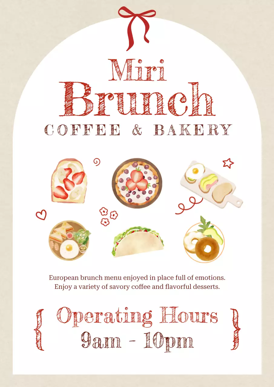 빨강 아기자기한 브런치 메뉴판