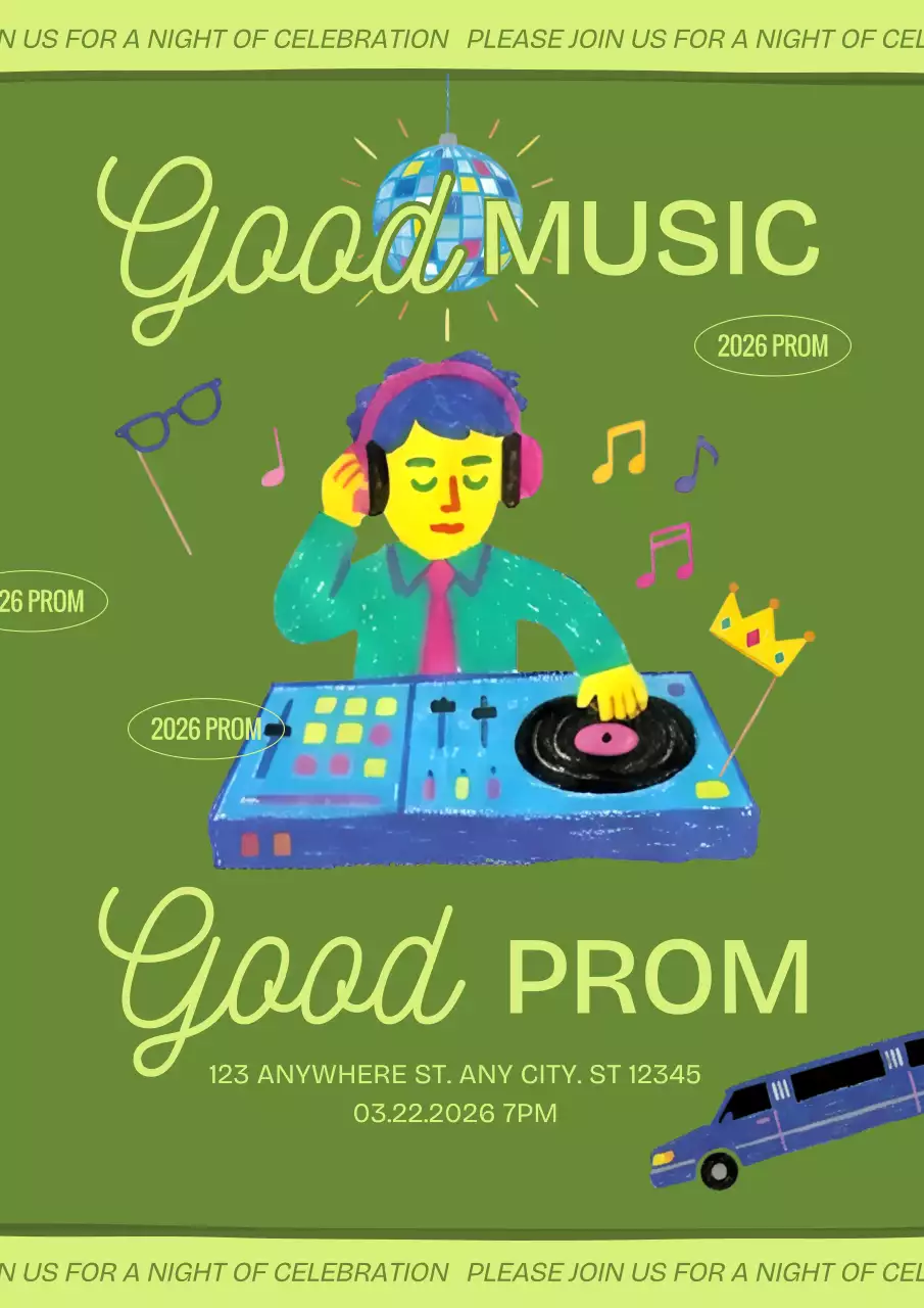 Thiệp mời dạ hội phong cách retro màu xanh lá cây