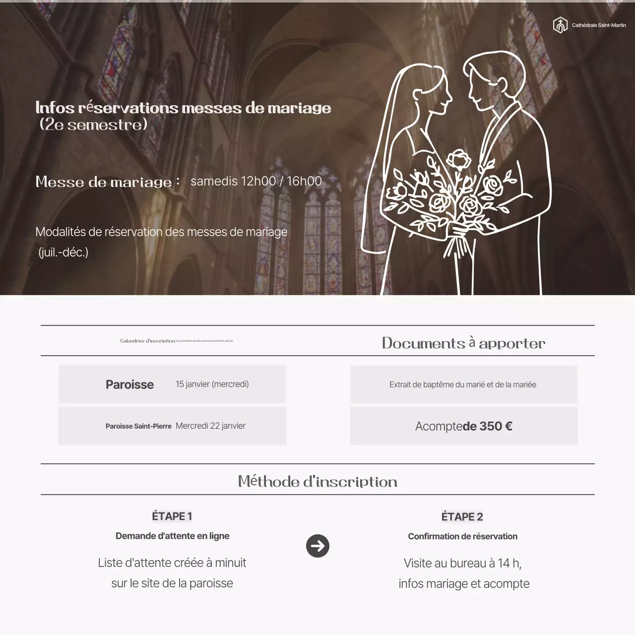 Guide de réservation des messes de mariage à la cathédrale Brown Classic