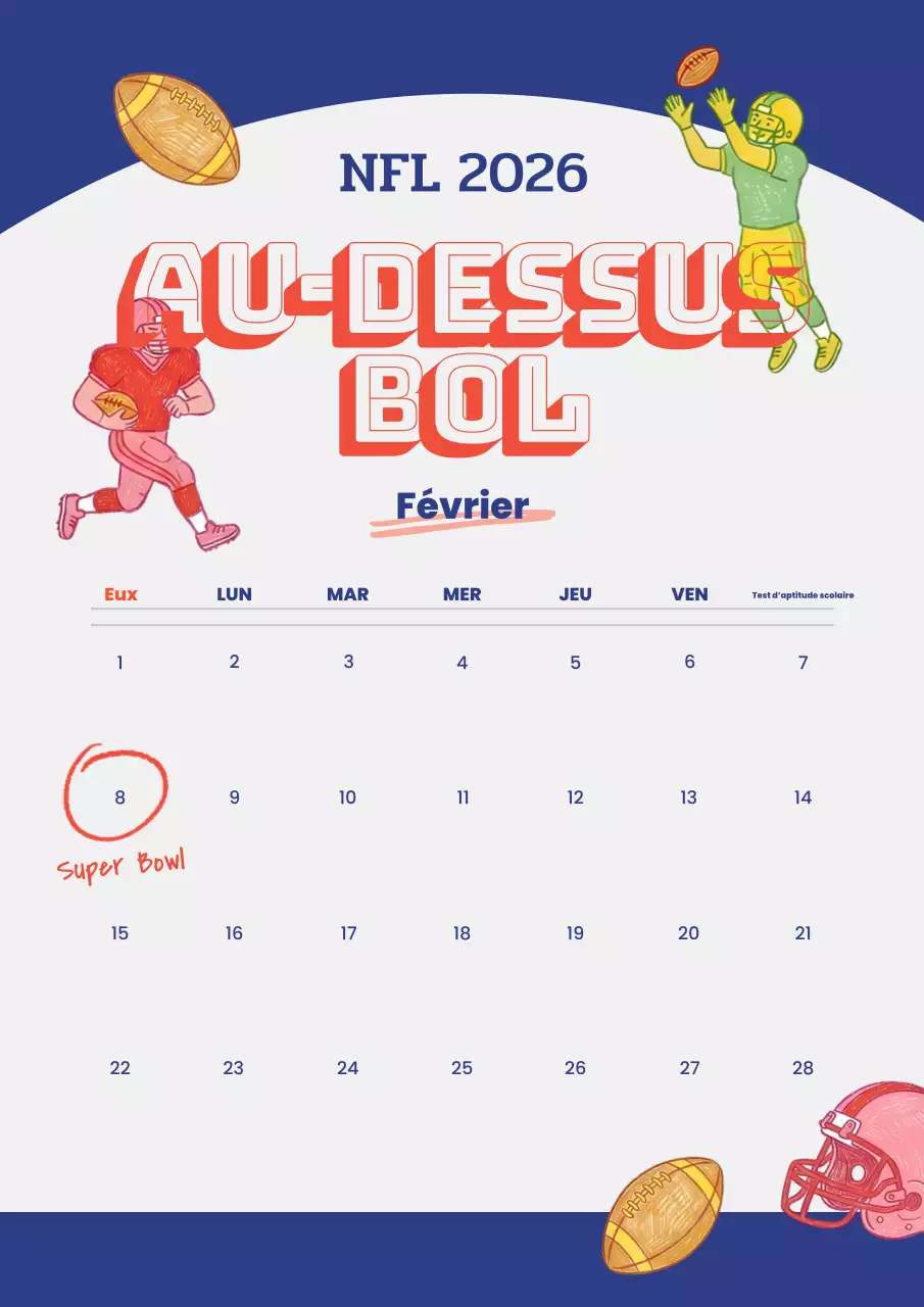 Calendrier sportif rétro bleu