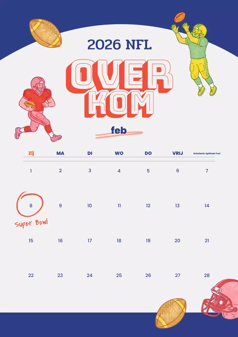 Blauwe retro sportkalender