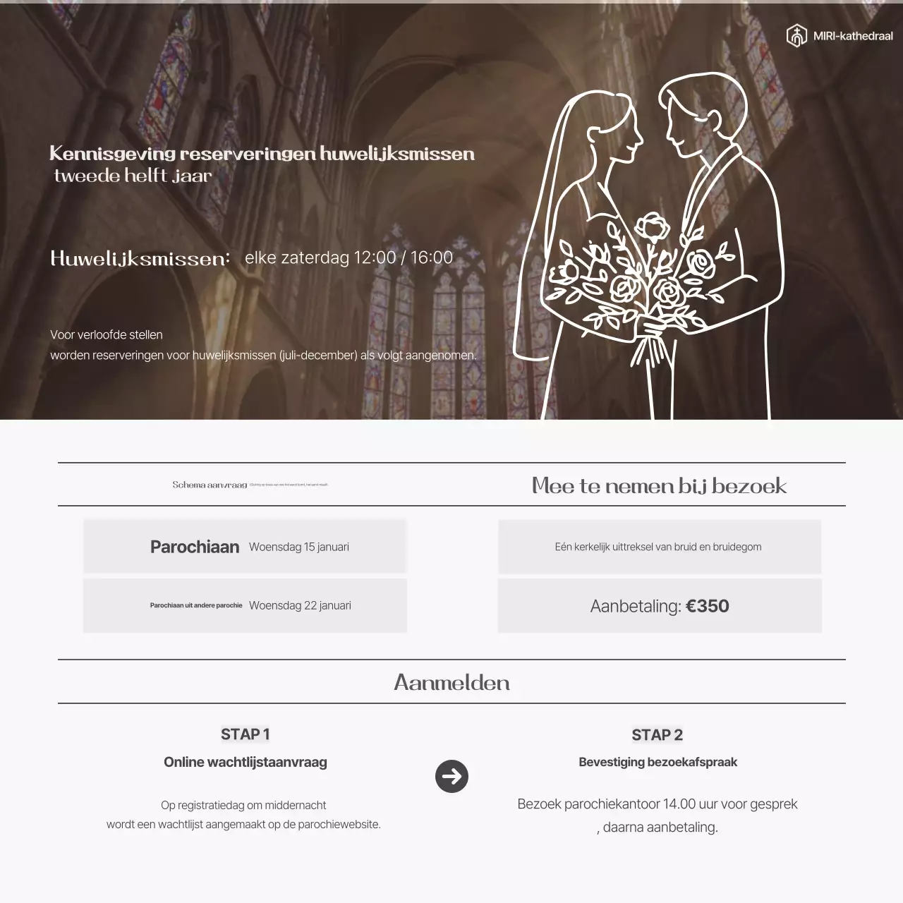 Reserveringsgids voor de huwelijksmis in de Brown Classic Cathedral