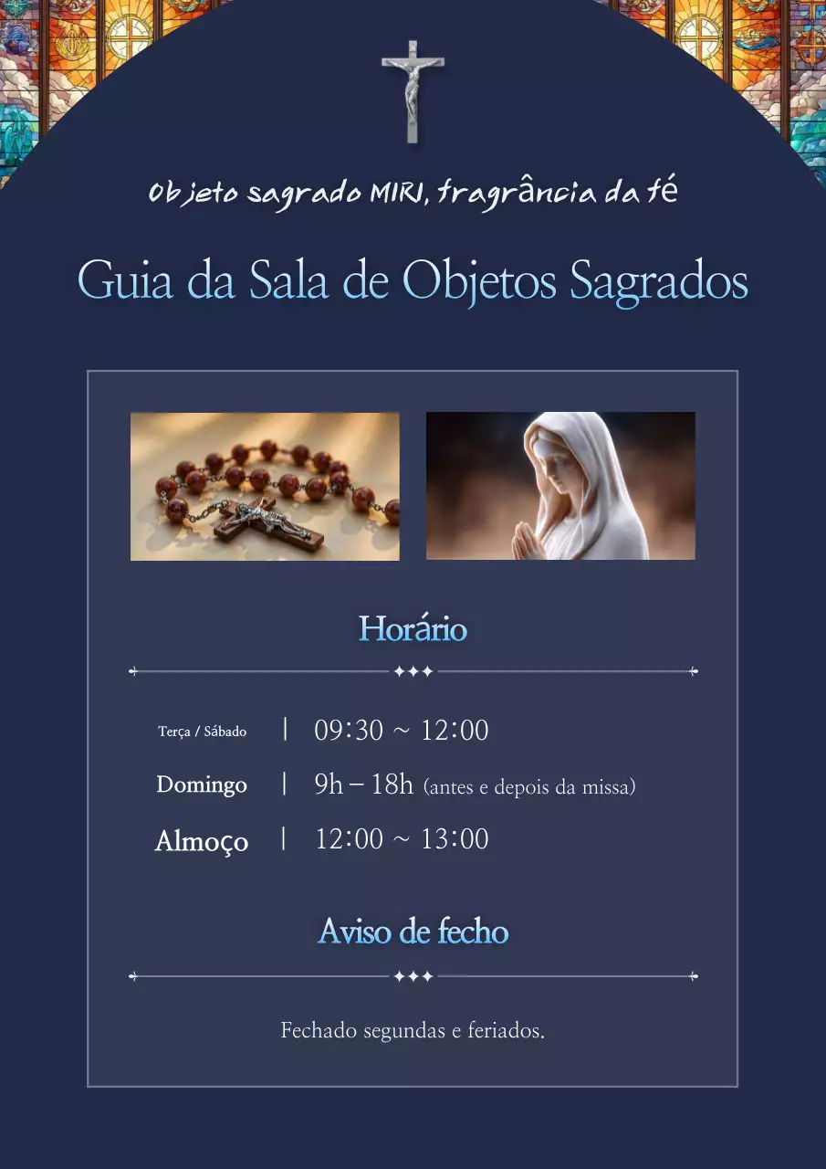 Guia de funcionamento das relíquias católicas clássicas em azul.