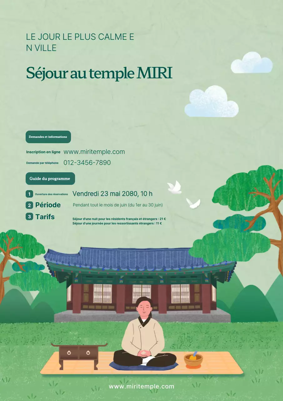 Guide de séjour traditionnel dans un temple vert