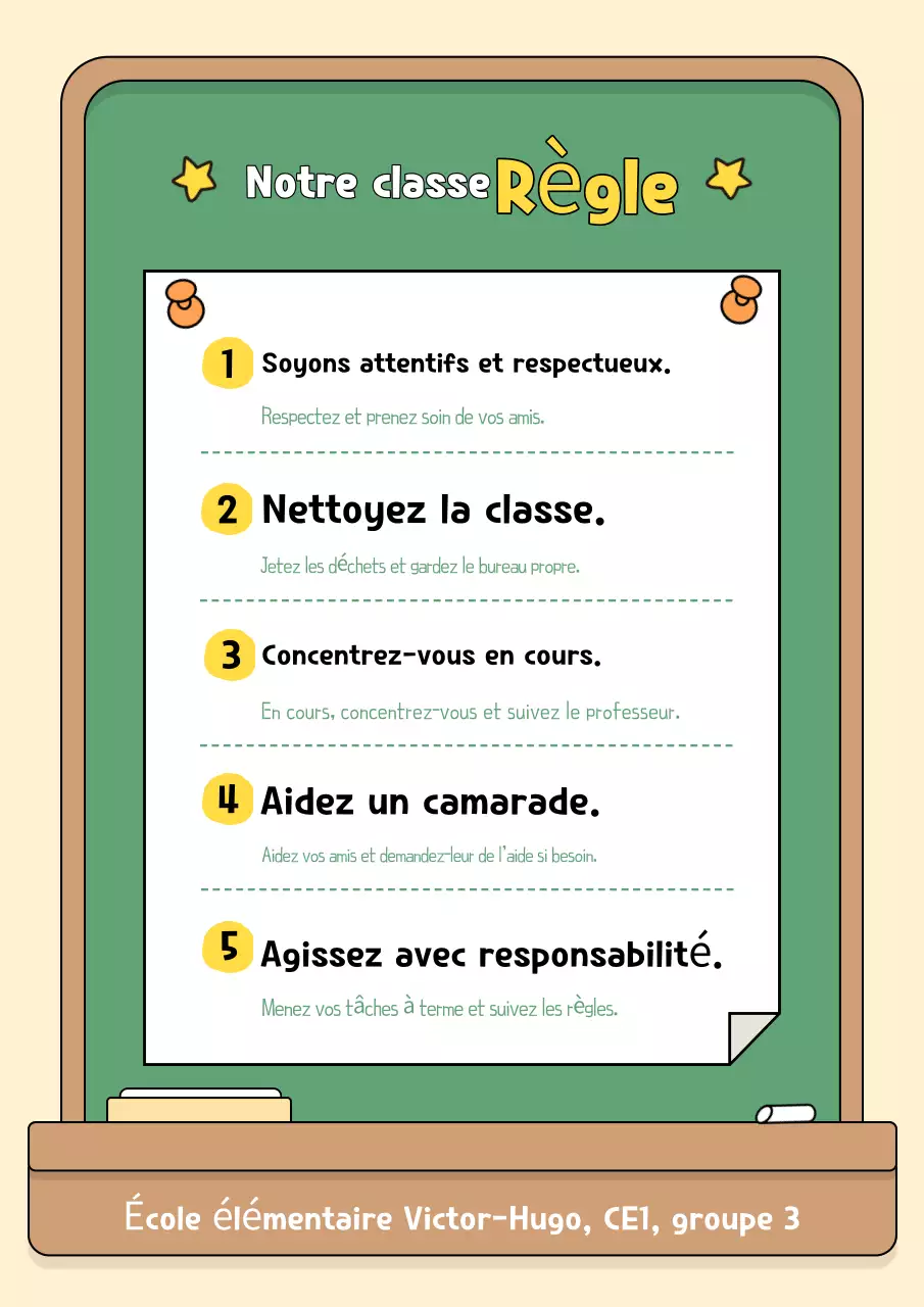 Règlement intérieur de l'école sous forme de tableau noir