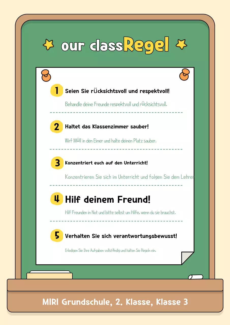 Schulregeln-Leitfaden in Form einer Tafel