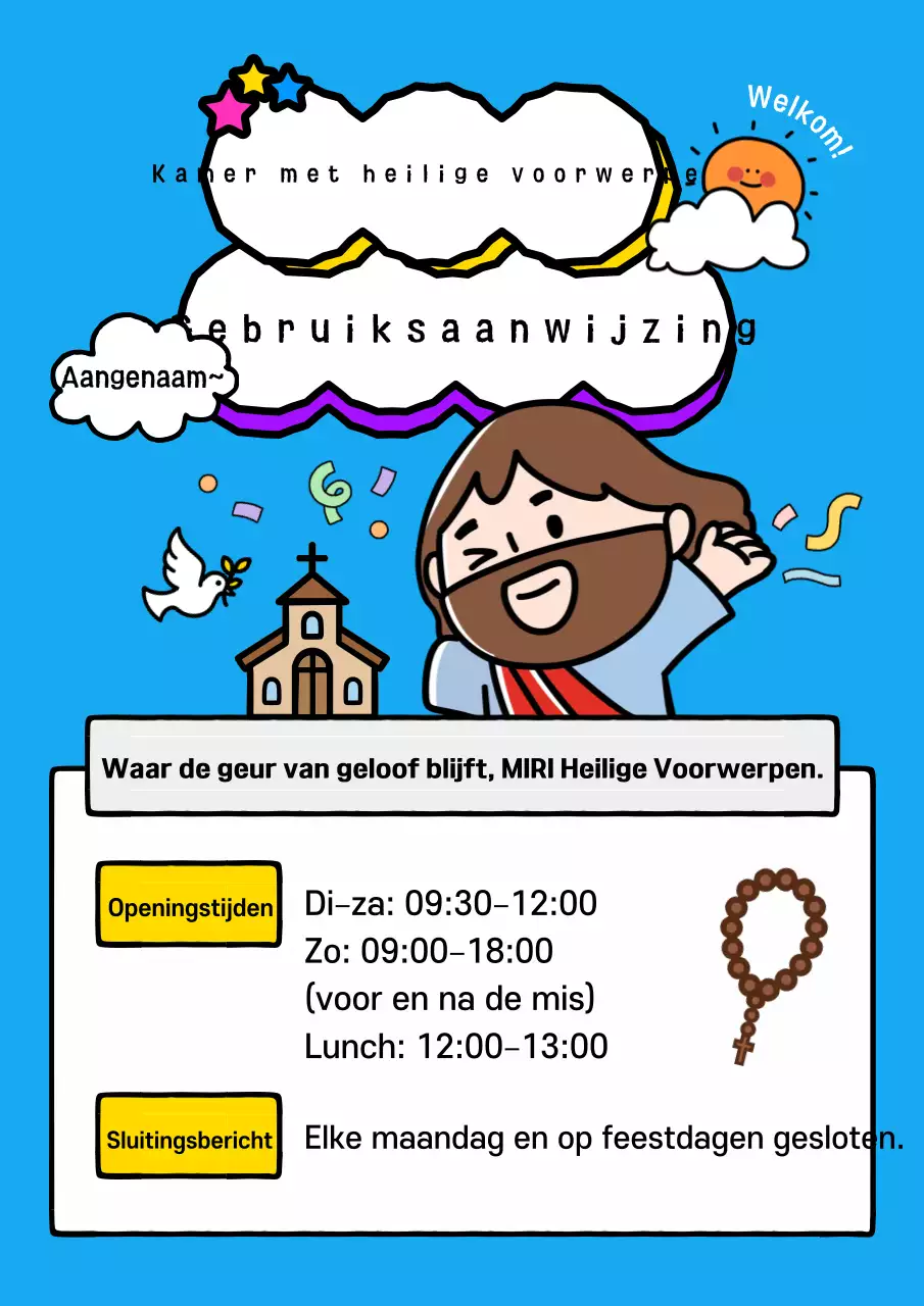 Hemelsblauwe schattige religieuze gids